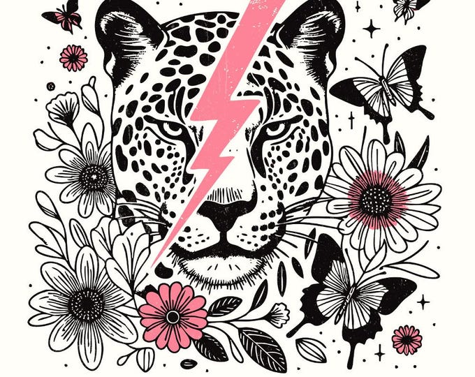 Pink Bolt Leopard PNG, Retro Sublimation, Digital Download, Leopard Print png, Watercolor Clipart, Animal Print PNG, Floral, Girly Design