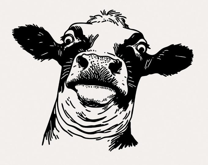 Quirky Cow PNG, Funny Heifer PNG, Cow Graphics, Watercolor Clipart Digital Download, Cow Cartoon Art, Whimsical Printable Cow