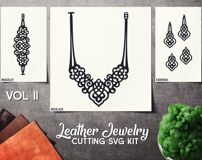 Leather Kit SVG - Earrings Bracelet Necklace -  VOL 2 - Cricut Files - Cutting Template - Leather Jewelry Templates Cut Files Laser DXF