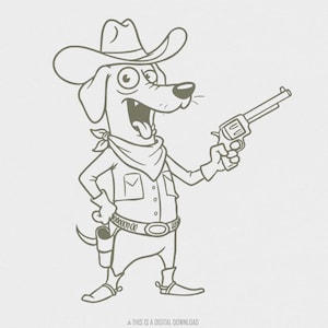 Cowboy Dog PNG, Illustrazione di cane western, Arte vintage per animali domestici, Arredamento rustico da fattoria, Arte del cane sceriffo, Design del cane di campagna, Download digitale