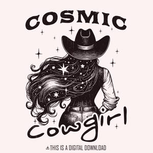 Cowgirl Cósmica Retro PNG, Cowgirl Espacial Estrelada à Noite, Western png, Designs Boho Vintage, Cowboy Moderno Western Digital Download