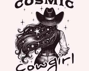 Retro Cosmic Cowgirl PNG, Starry Night Space Cowgirl, Western png, Vintage Bohemian Designs, Trendy Cowboy Western Digital Download