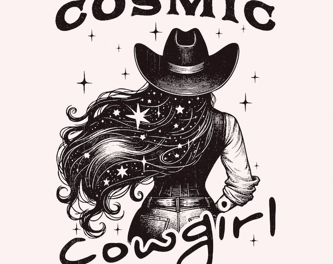 Retro Cosmic Cowgirl PNG, Starry Night Space Cowgirl, Western png, Vintage Bohemian Designs, Trendy Cowboy Western Digital Download