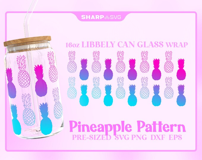 Pineapples Pattern SVG Can Glass Wrap SVG • 16oz Glass Beer Can Cutfile • Can Template • digital files dxf eps png • Cricut • Silhouette