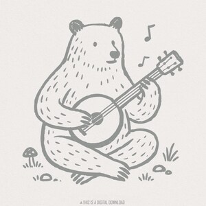 Bär spielt Banjo PNG - Niedliche Tiermusik Illustration PNG, Waldvolkskunst-Design für T-Shirts, digital druckbare Bärenkunst, PNG Kunstdatei