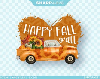 Happy Fall Yall PNG | Watercolor Truck Sublimation Autumn PNG - Sublimation Designs Downloads - Sublimation PNG