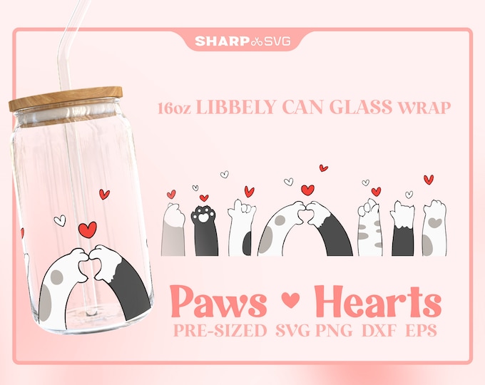 Cat Paws <3 Can Glass Wrap SVG • 16oz Glass Beer Can Cutfile • Can Template • digital files dxf eps png • Cricut • Silhouette