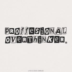 PNG Professional Overthinker, Design DTF a sublimazione, Macchina da scrivere retrò, Vintage rovinato, Salute mentale, Download digitale alla moda, Positivo