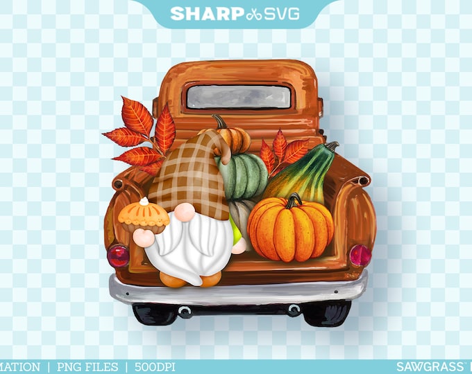 Fall Gnome Sublimation PNG | Watercolor Truck Sublimation Autumn PNG - Sublimation Designs Downloads - Sublimation PNG