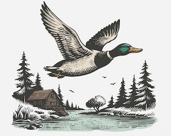 Vintage Wild Duck PNG, Mallard Duck Clipart, Duck Hunting Sublimation, Flying Mallard, Marsh PNG, Digital Download, Transparent Duck Art