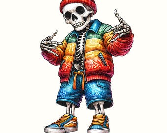 Gangster Skeleton PNG Digital Download, Urban Sublimation, Streetwear Skull Art, Hip Hop Graphic Tee, Graffiti Clipart, Retro Skull Design