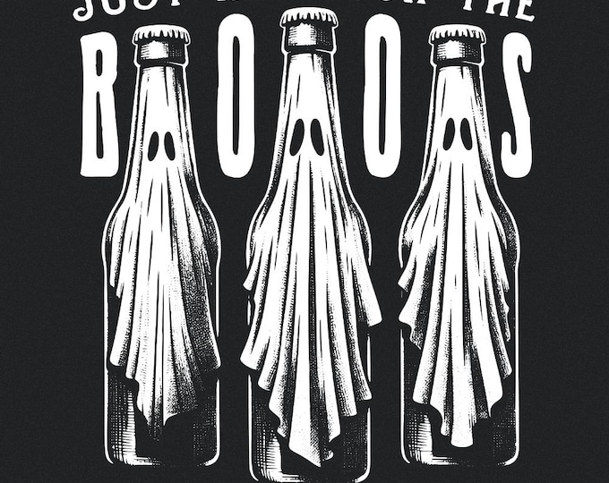 Just Here for the Boos PNG, Trendy PNG, Vintage Halloween, Spooky Season png, Whimsical Halloween, Ghost Costume Beer, Festive Beer PNG