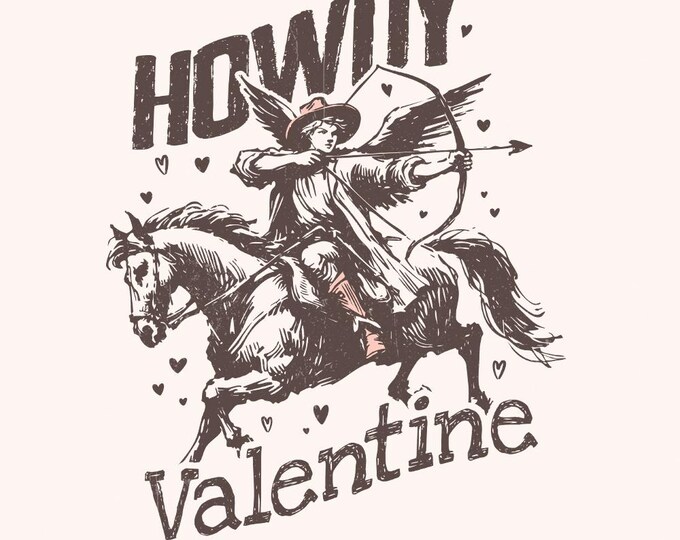 Howdy Valentine Cowboy Cupid PNG, Western Retro Valentine Design, Vintage Cupid Art, Romantic Western Gift, Valentine Sublimation
