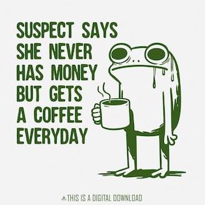 L'indagata dice di non avere mai soldi ma prende il caffè tutti i giorni PNG, disegni divertenti, umorismo per adulti, dipendenza dal caffè, sarcasmo, PNG trendy e sarcastico