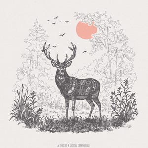 Majestic Deer PNG, Deer Sublimation Print, Buck Clipart, Forest Wildlife Art, Digital Deer Design, Stag PNG, Hunting Deer Print, Deer