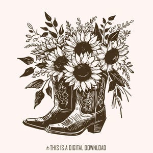 Bottes de cowboy tournesol png PNG, clipart de botte de cow-girl rétro, illustration western fleur vintage, conception d'impression