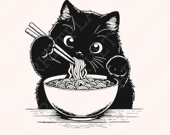 Cute Cat Png, Japanese Noodle Png, Cartoon Cat Png, Cat Eating Ramen, PNG Printable, Sublimation Design, Digital PNG, My Ramen Gift Png