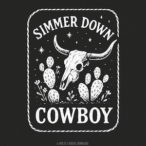 Simmer Down Cowboy PNG, Western Skull PNG, Boho Cactus Sublimatie, Rustieke Cowboy Digitale Download, Chill Retro Western Shirt PNG-kunst