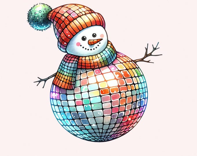Christmas Disco Snowman Png, Retro Christmas Png, Aesthetic Png, Winter Snowman Png, Christmas Girly Png, Snowman Sublimation, Glitter Xmas