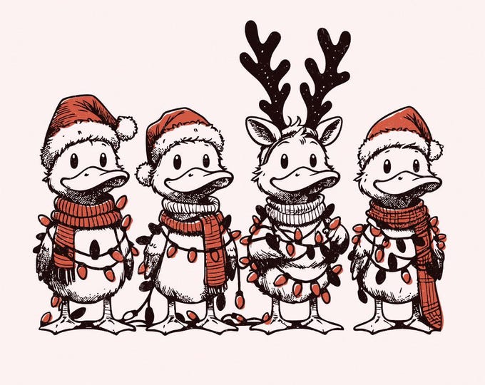 Funny Duck Christmas PNG, Santa Ducks Christmas Light PNG, Retro Xmas Digital Download, Duck Santa Hat, Animal Lover Gift, Farm Christmas