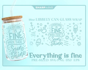 Everything is fine Can Glass Wrap SVG • 16oz Glass Beer Can Cutfile • Can Template • digital files dxf eps png • Cricut • Silhouette