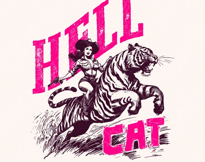 Hell Cat PNG, Cowgirl Tiger png, Cowboy Cat png, Greek Goddess png, Cute Western Cat, Cat Cowboy png, Retro Cowgirl,  Funny Shirt Design