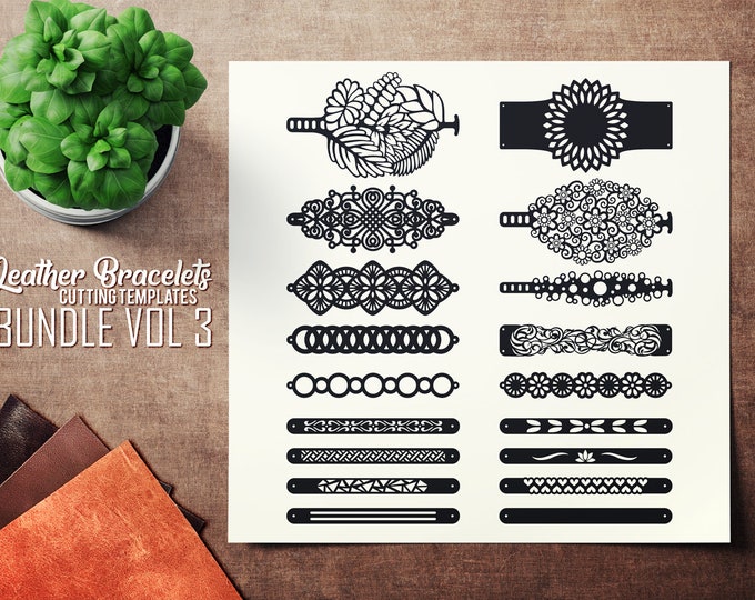 Leather Bracelet SVG - VOL 3 Bundle -  Cuff Bracelet - Leather Bracelet - Cutting Template - Leather Jewelry Templates Cut Files Laser DXF