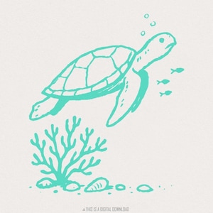 Sea Turtle PNG, Underwater Coral Illustration, Ocean Animal Art, Digital Download, Marine Life Shirt Design, Sea Life PNG Printable
