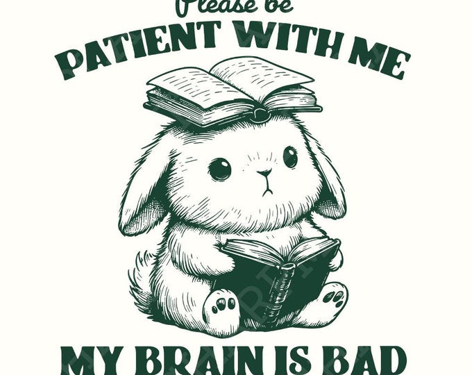 Bad Brain PNG, Retro Mental Health Design, Sublimation Mug, Inspirational Funny, Bunny PNG, Sarcastic Parody, Clipart