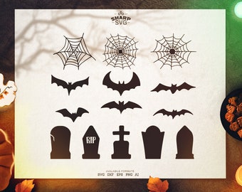 Halloween Decorations SVG - Tombs svg - SpiderWeb svg - Bats SVG - Cricut cut files - Silhouette dxf files - Fall svg - Halloween cut files