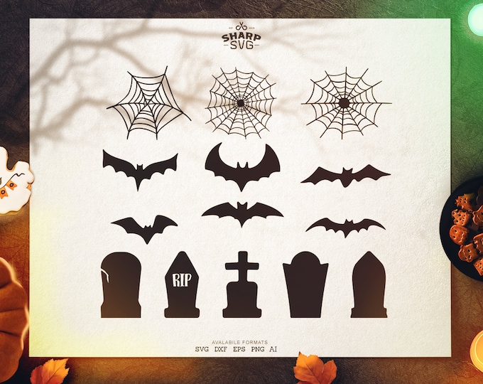 Halloween Decorations SVG - Tombs svg - SpiderWeb svg - Bats SVG - Cricut cut files - Silhouette dxf files - Fall svg - Halloween cut files