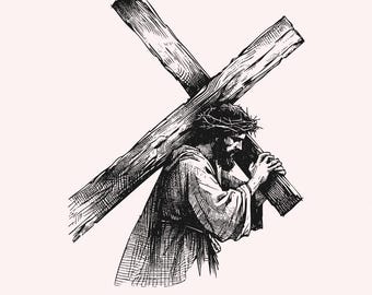 Jesus Carrying Cross PNG, Faith png, Christian png, Religious Artwork, Cross png File, Inspirational png, Christian Decor, Trending png