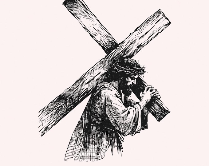 Jesus Carrying Cross PNG, Faith png, Christian png, Religious Artwork, Cross png File, Inspirational png, Christian Decor, Trending png