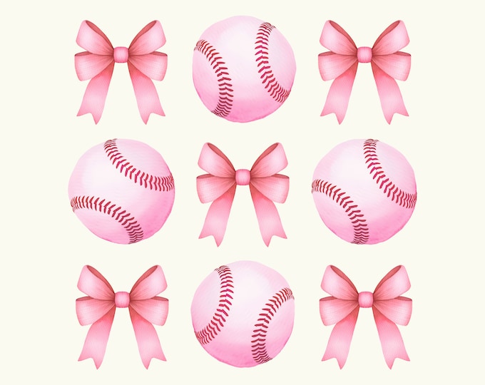 Coquette Bow PNG Soft Girl Era Coquette Bow Designs: Retro Sublimation Watercolor Aesthetic Pngs for Baseball Mom, Softball Mom, Sister Fans