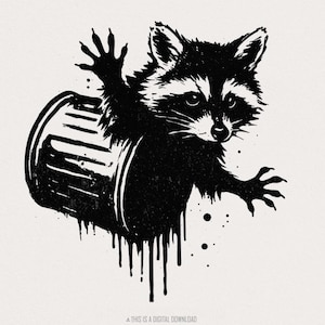 Drôle de raton laveur poubelle PNG, téléchargement numérique animaux Street Art urbain, poubelle espiègle Panda PNG, conception de chemise animalière à l'encre avant-gardiste