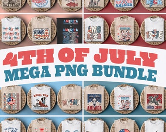 Ultimate 25 PNG 4th of July Mega Bundle, Patriotic Retro Cowboy, Coquette, American Flag, Western Bull Skull & More Sublimation Designs