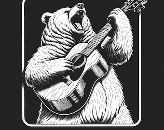 Bear with Guitar Png, Guitarist Bear png, Bear Playing Guitar, bear png, sublimation, instant download, Tshirt design, funny bear, music