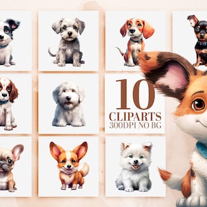 Watercolor Dog Breeds Clipart Bundle - 10 Cute Puppy PNGs - Sublimation Designs, Printable Art, Commercial Use - Adorable Dog Illustrations