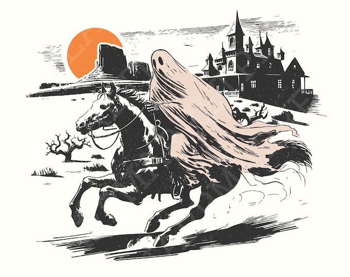Cowboy Ghost Horse PNG, Halloween Shirt Digital Download, Spooky Season PNG, Cute Ghost PNG, Retro Halloween, Western Halloween