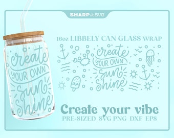 Create you Vibe Glass Wrap SVG • 16oz Glass Beer Can Cutfile • Can Template • digital files dxf eps png • Cricut • Silhouette