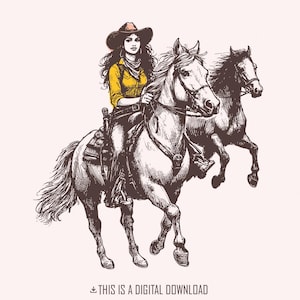 Vintage cowgirl cheval Western PNG, sublimation de chevaux sauvages rétro, téléchargement immédiat, musique country design, graphique de chemise de cow-girl tendance