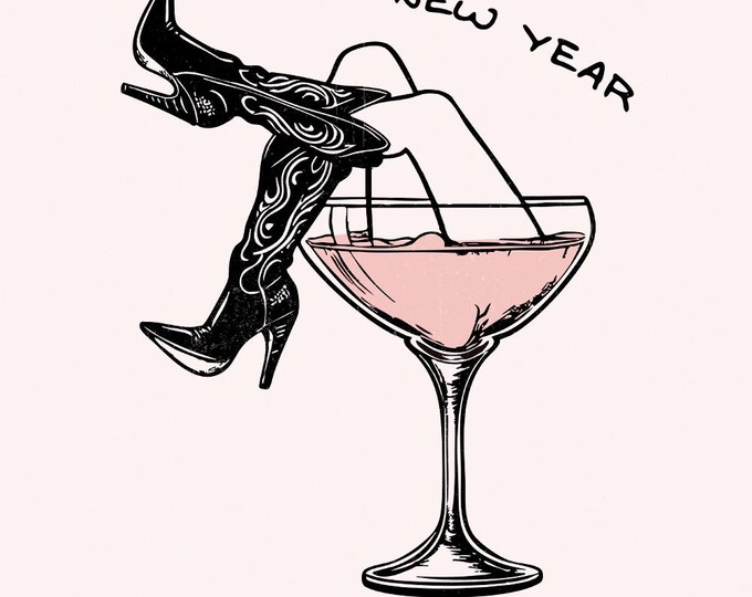 Happy New Year PNG, Cowgirl New Year Png, Groovy Disco Ball Png, Western Sublimation Vintage, Y2K Png, Trendy New Year PNG, Digital Download