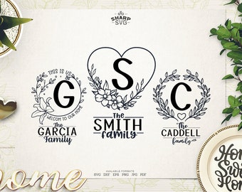 Family Monogram Wreath SVG - Family Sign SVG - Hand Drawn - Family Monogram SVG - Family Split Monogram Sign - Monogram svg