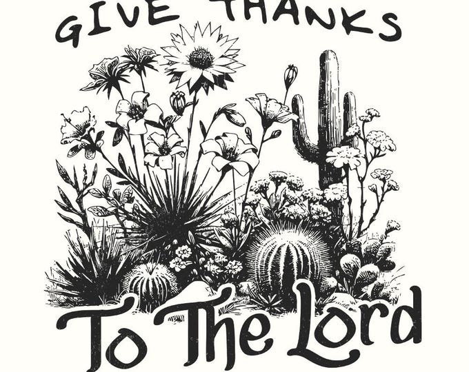 Give Thanks to Lord PNG, Fall Pumpkin Thanksgiving PNG, Christian Bible Verse Sublimation, Autumn Boho Floral, Religious Cross PNG