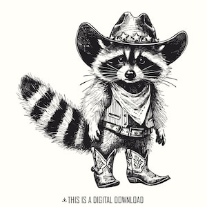Funny Raccoon PNG, Cowboy Western Vibe, Trash Panda Western Cowboy, fichier numérique citation adulte, cadeau vintage pour amateur de raton laveur