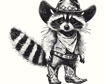 Funny Raccoon PNG, Cowboy Western Vibe, Trash Panda Western Cowboy, Adult Quote Digital File, Vintage Raccoon Lover Gift