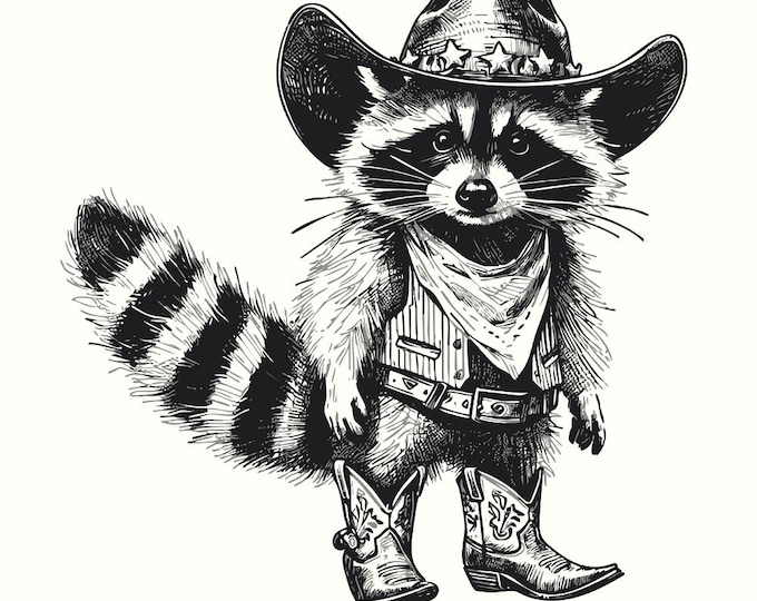 Funny Raccoon PNG, Cowboy Western Vibe, Trash Panda Western Cowboy, Adult Quote Digital File, Vintage Raccoon Lover Gift