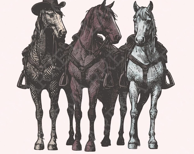 Western Horse PNG, Western Sublimation, Cowboy Christmas, Horse Lover Gift, Digital Download, Shirt Design, Vintage Draw PNG