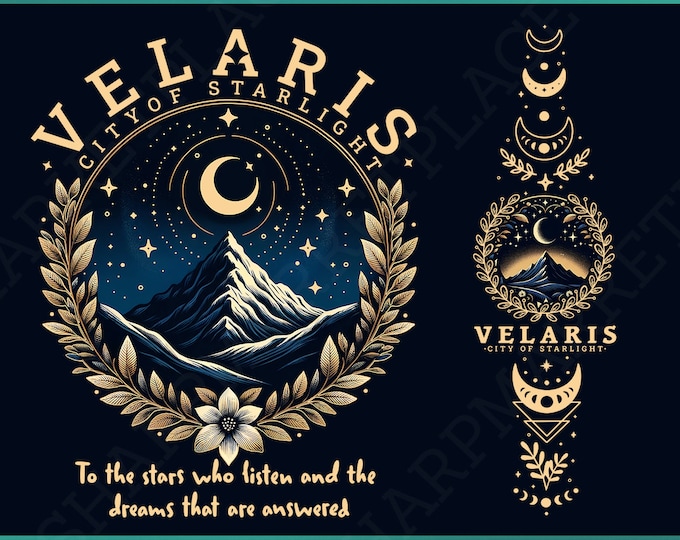 Velaris Starlight City Digital PNG Bundle - Mystical Night Sky & Dreamy Landscape, Front Back Design for DIY Shirts and Sweatshirts