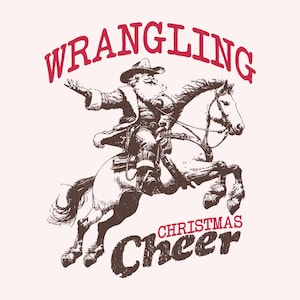 Wrangling Cowboy, Weihnachtsmann Western PNG, Sublimationsentwürfe, Vintage Cowboy Rodeo, Retro Weihnachten Download, trendige Western PNG
